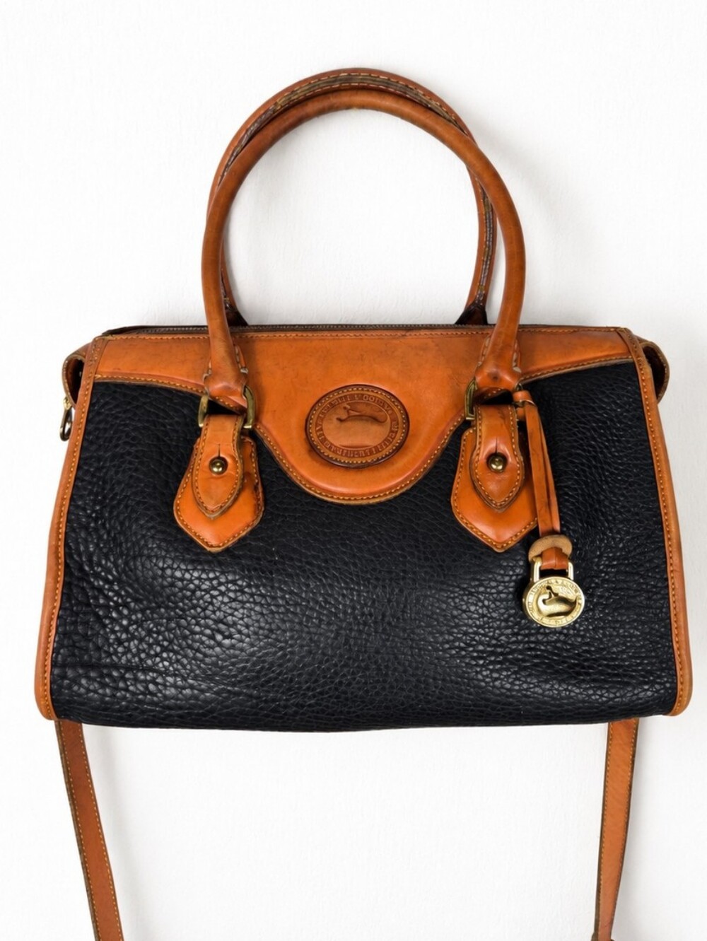 Vintage Dooney & Bourke AWL British Tan Leather Satchel USA Duck Bag Purse
